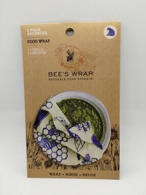 2 Pack Bee's Wrap Plant Based Food Wrap Reusable Washable 7x8” & 10x11”